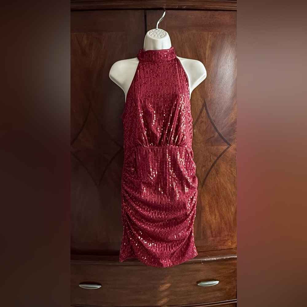 SHEIN Red Sequin Mini Dress